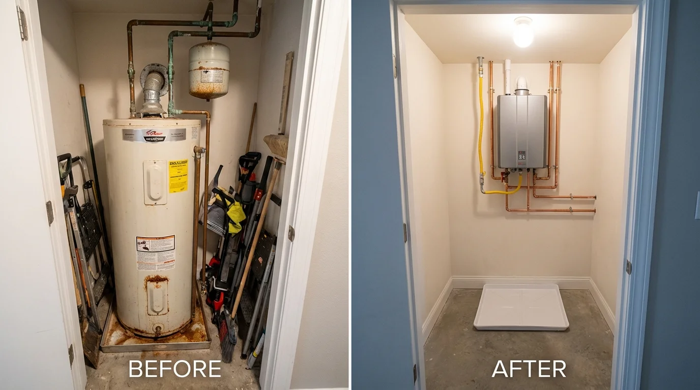 Tank water heater versus wall-mounted tankless unit comparison for Plainville, MA homeowners